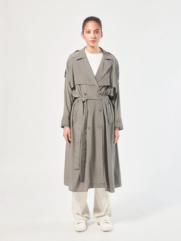 HELENE GALWAS Trenchcoat aus Seide, Olive grün, Damenmäntel, Jacke ...