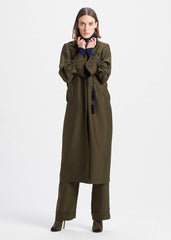 SHIRT DRESS WITH POINTED COLLAR IN OLIVE & CARAMEL 