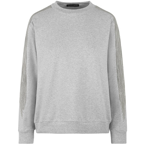MANAKAA PROJECT Pullover, detaillierte Stickerei, super-weich, grau, fair, nachhaltig, Baumwolle