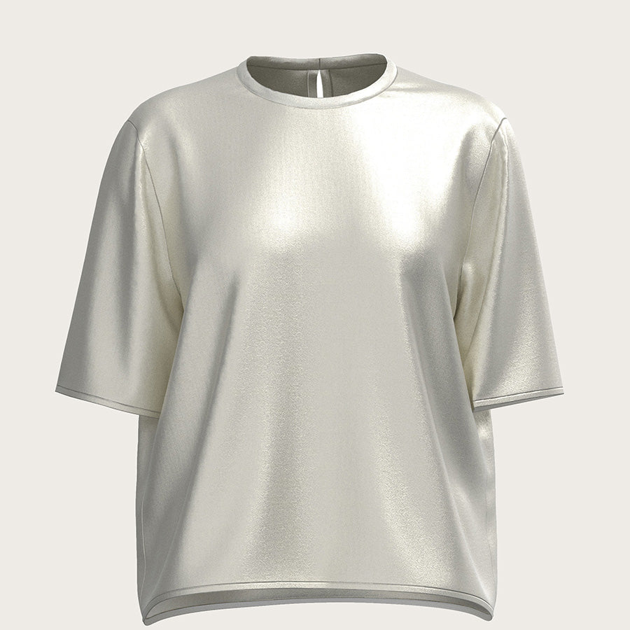 LOOSE FIT SATIN SILK T-SHIRT IN WHITE