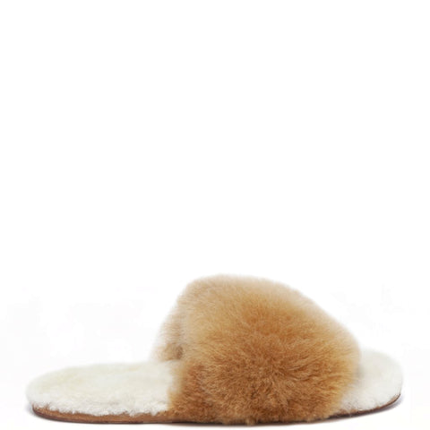 BABOOSHA PARIS Hausschuhe, aus Alpakafell, aus ethischer Sicht, ohne Tierquälerei hergestellt, gepolstertes Fußbett, Leder-Laufsohle, Ingwerhonig, fair, nachhaltig 