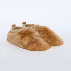 BABOOSHA PARIS Hausschuhe, aus Alpakafell, aus ethischer Sicht, ohne Tierquälerei hergestellt, gepolstertes Fußbett, Leder-Laufsohle, honigfarben, fair, nachhaltig