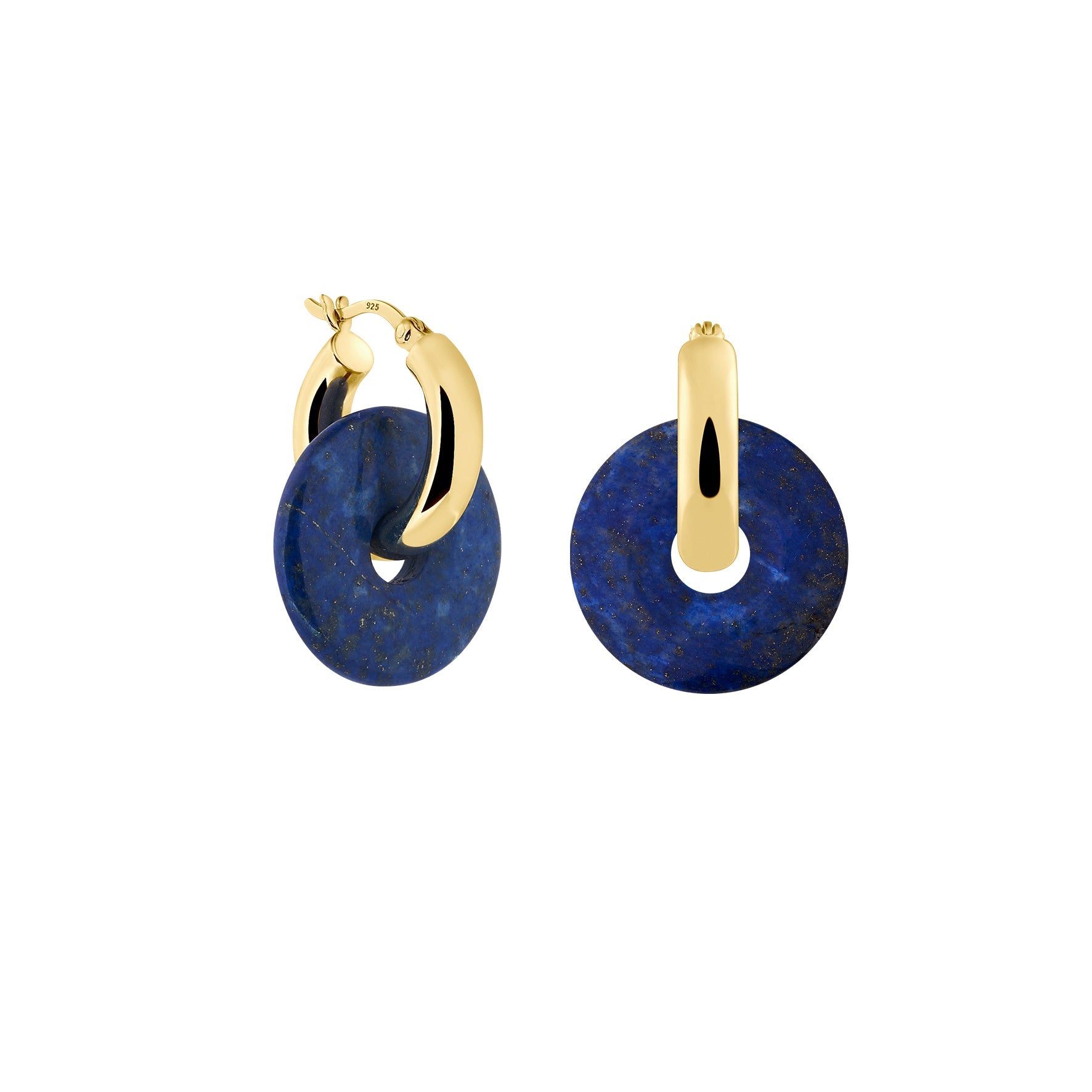 18K GOLD PLATED CREOLES WITH LAPIS GEMSTONES